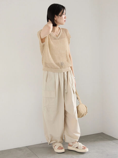 Samansa Mos2 blue「メランジラメメッシュニットベスト」|ニット・セーター|