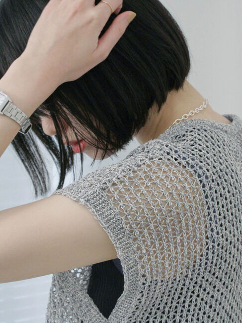 Samansa Mos2 blue「メランジラメメッシュニットベスト」|ニット・セーター|