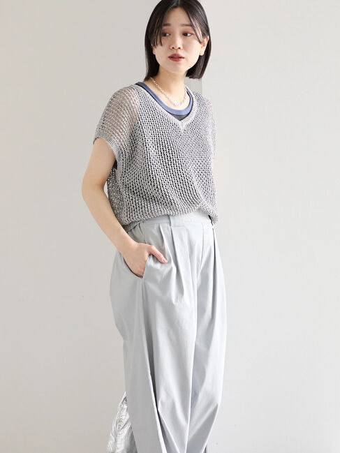 Samansa Mos2 blue「メランジラメメッシュニットベスト」|ニット・セーター|