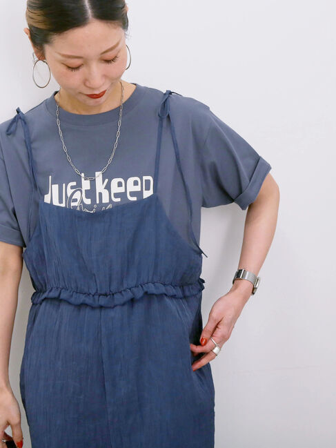 Samansa Mos2 blue「【接触冷感】ロゴプリントTシャツ」|Tシャツ・カットソー|