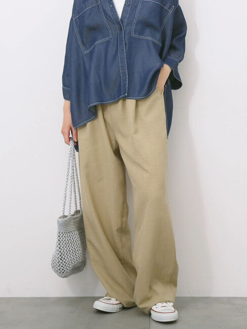 Samansa Mos2 blue「リネンタッチイージーパンツ」|その他|