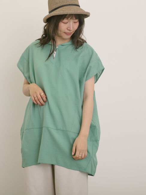 Samansa Mos2「【クールコットン】柄アソートフレンチスリーブチュニック」|シャツ・ブラウス|