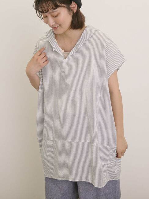 Samansa Mos2「【クールコットン】柄アソートフレンチスリーブチュニック」|シャツ・ブラウス|