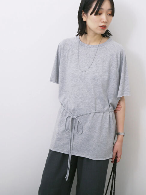 Samansa Mos2 blue「◎【接触冷感】ウエストリボンTシャツ」|Tシャツ・カットソー|