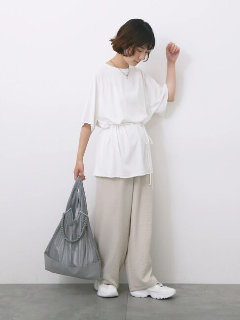 Samansa Mos2 blue「◎【接触冷感】ウエストリボンTシャツ」|Tシャツ・カットソー|