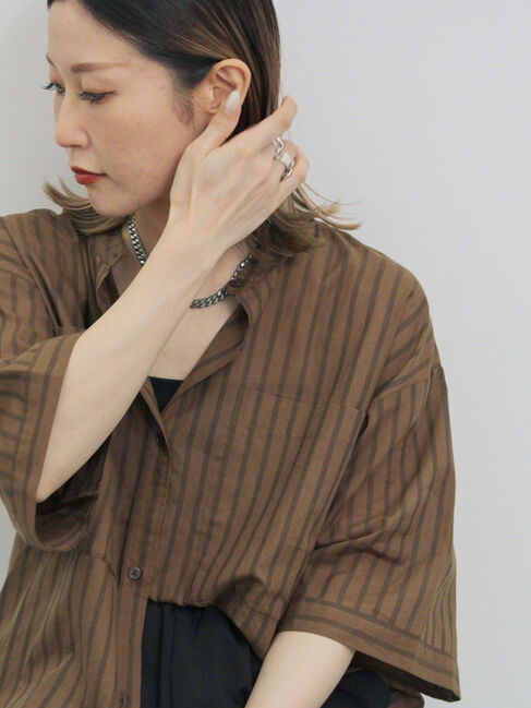 Samansa Mos2 blue「◎シアーストライプシャツ」|シャツ・ブラウス|ブラウン