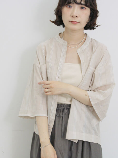 Samansa Mos2 blue「◎シアーストライプシャツ」|シャツ・ブラウス|ベージュ
