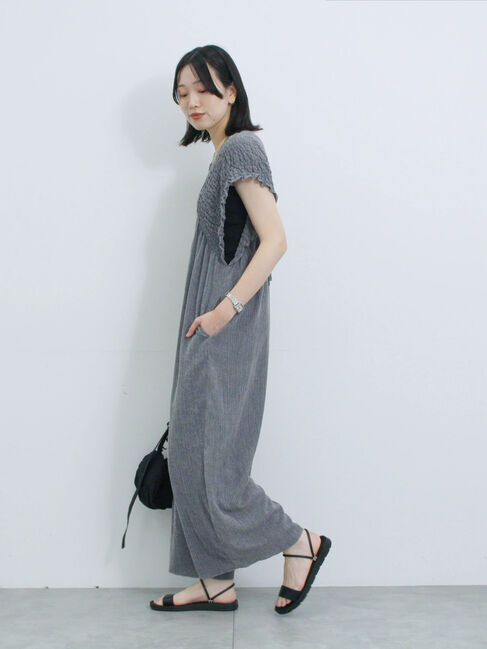 Samansa Mos2 blue「楊柳ワイドロンパース」|その他|