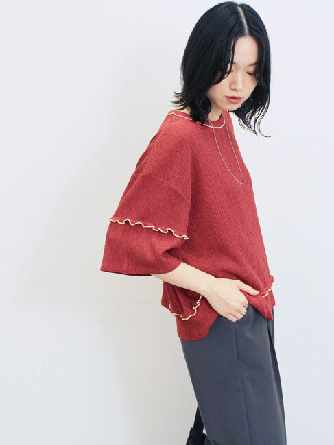 Samansa Mos2 blue「配色メローアソートプルオーバー」|Tシャツ・カットソー|