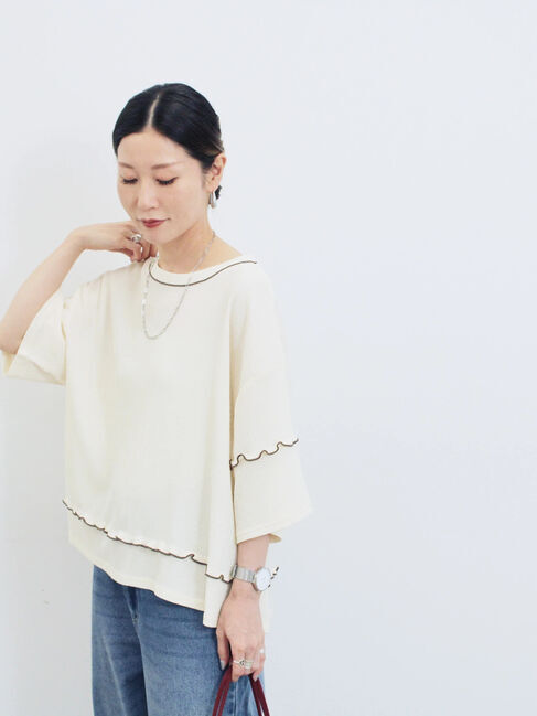 Samansa Mos2 blue「配色メローアソートプルオーバー」|Tシャツ・カットソー|