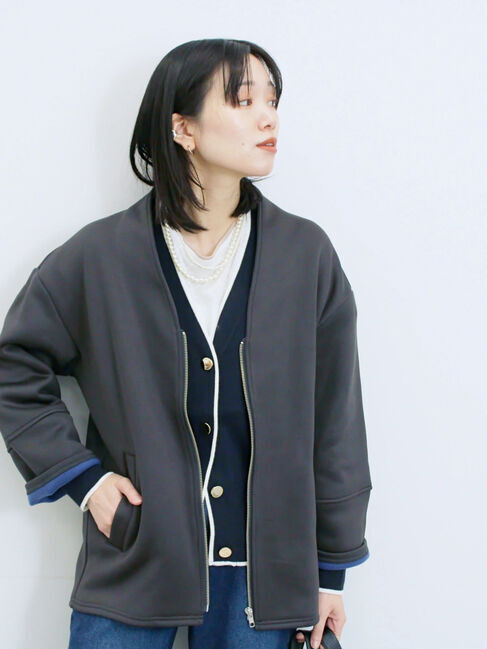 Samansa Mos2 blue「【マシンウォッシャブル】マルチスタイルボンディングブルゾン」|ブルゾン・スタジャン|