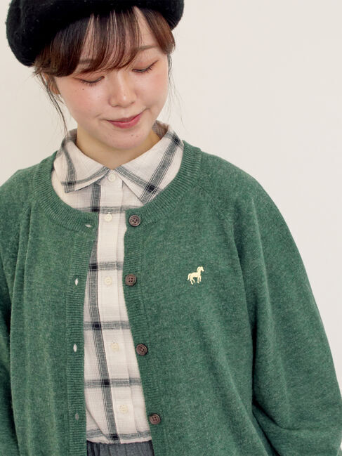 Samansa Mos2「刺繍入りパフスリーブカーディガン」|カーディガン|グリーン