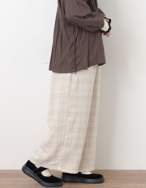 Samansa Mos2「【M/Lサイズ】チェック柄ワイドパンツ」|その他|ベージュ