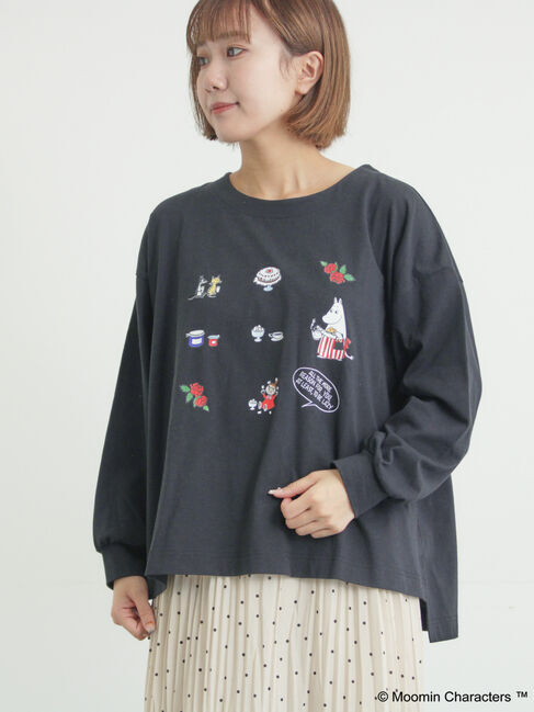 Samansa Mos2「【MOOMIN&times;Samansa Mos2】リトルミイプリントロンT」|Tシャツ・カットソー|ブラック