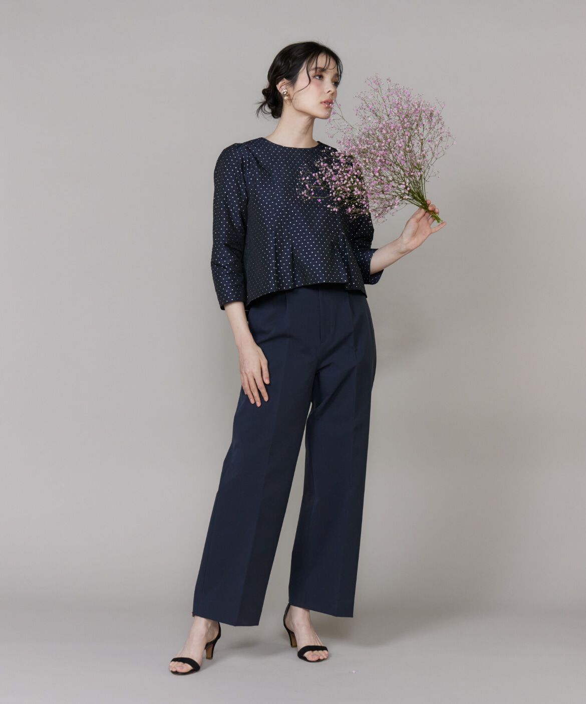 Maglie le cassetto「《プラスサイズ》ラメドットジャガードブラウス」|シャツ・ブラウス|