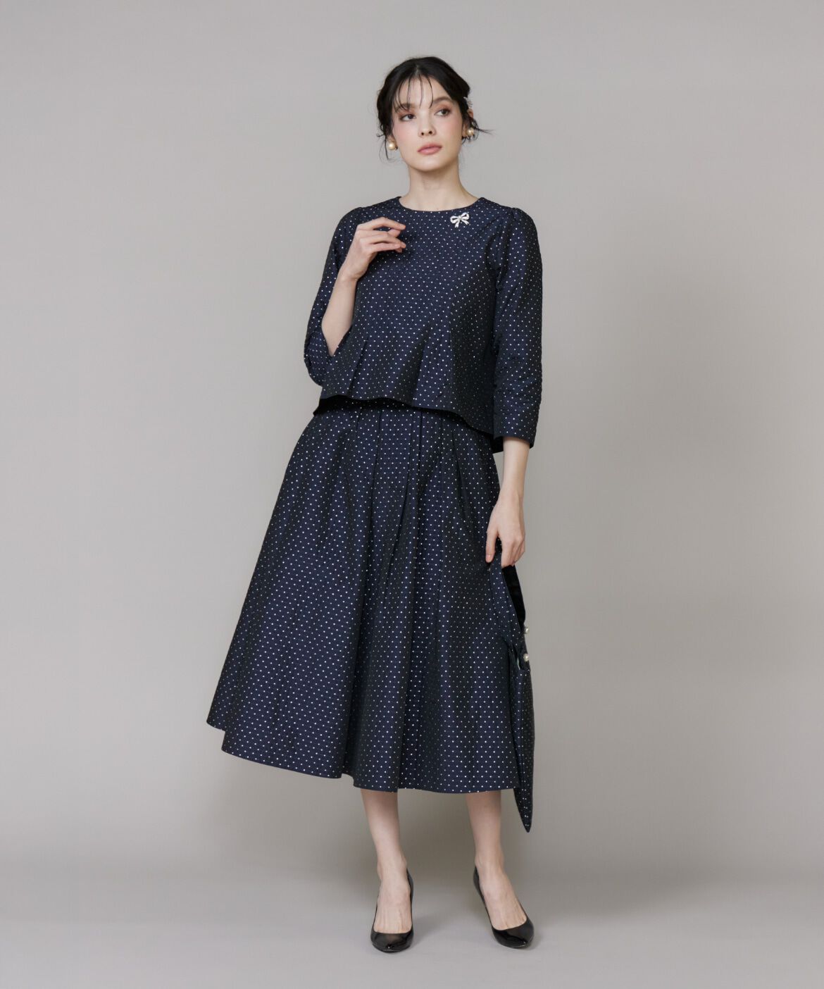 Maglie le cassetto「《プラスサイズ》ラメドットジャガードブラウス」|シャツ・ブラウス|