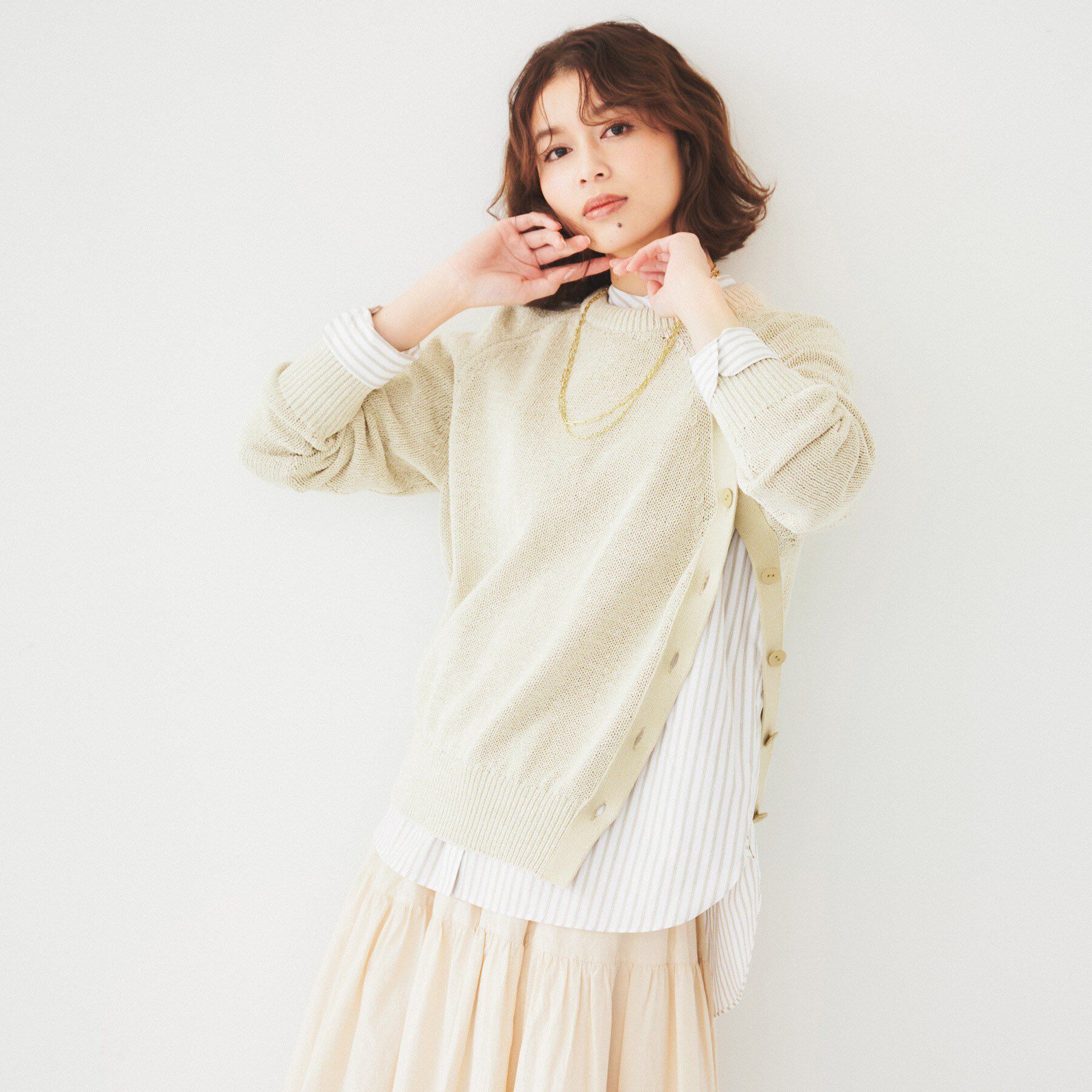 UNTITLED「【手洗い可/春夏素材】ミックスカラー プルオーバーニット」|ニット・セーター|