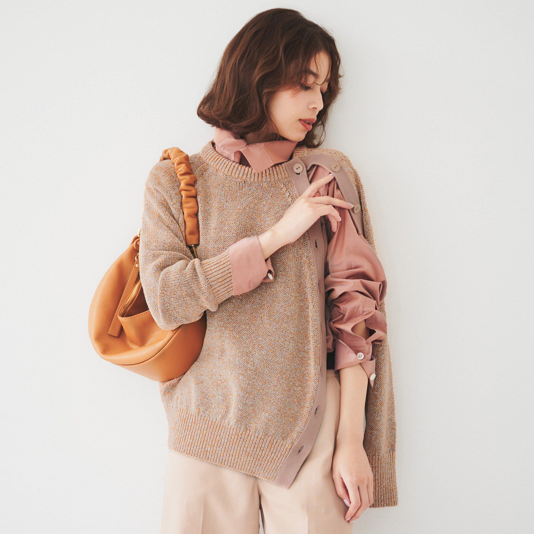 UNTITLED「【手洗い可/春夏素材】ミックスカラー プルオーバーニット」|ニット・セーター|オレンジ(065)