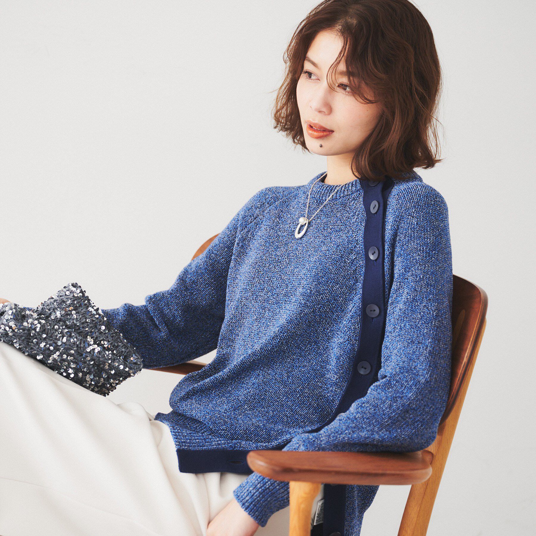 UNTITLED「【手洗い可/春夏素材】ミックスカラー プルオーバーニット」|ニット・セーター|ブルー(093)