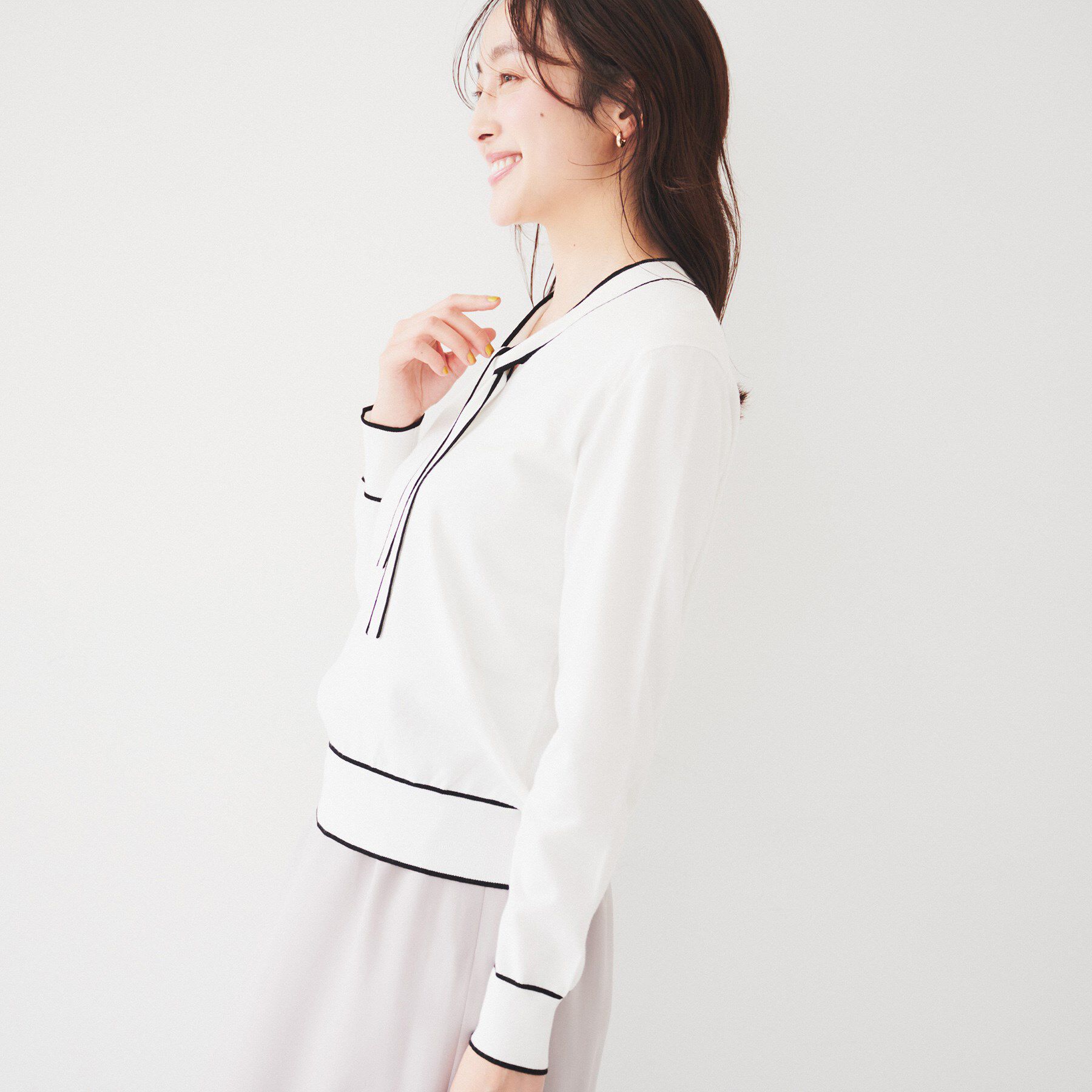 UNTITLED「【アンサンブル可能】ボウタイ 配色プルオーバーニット」|ニット・セーター|