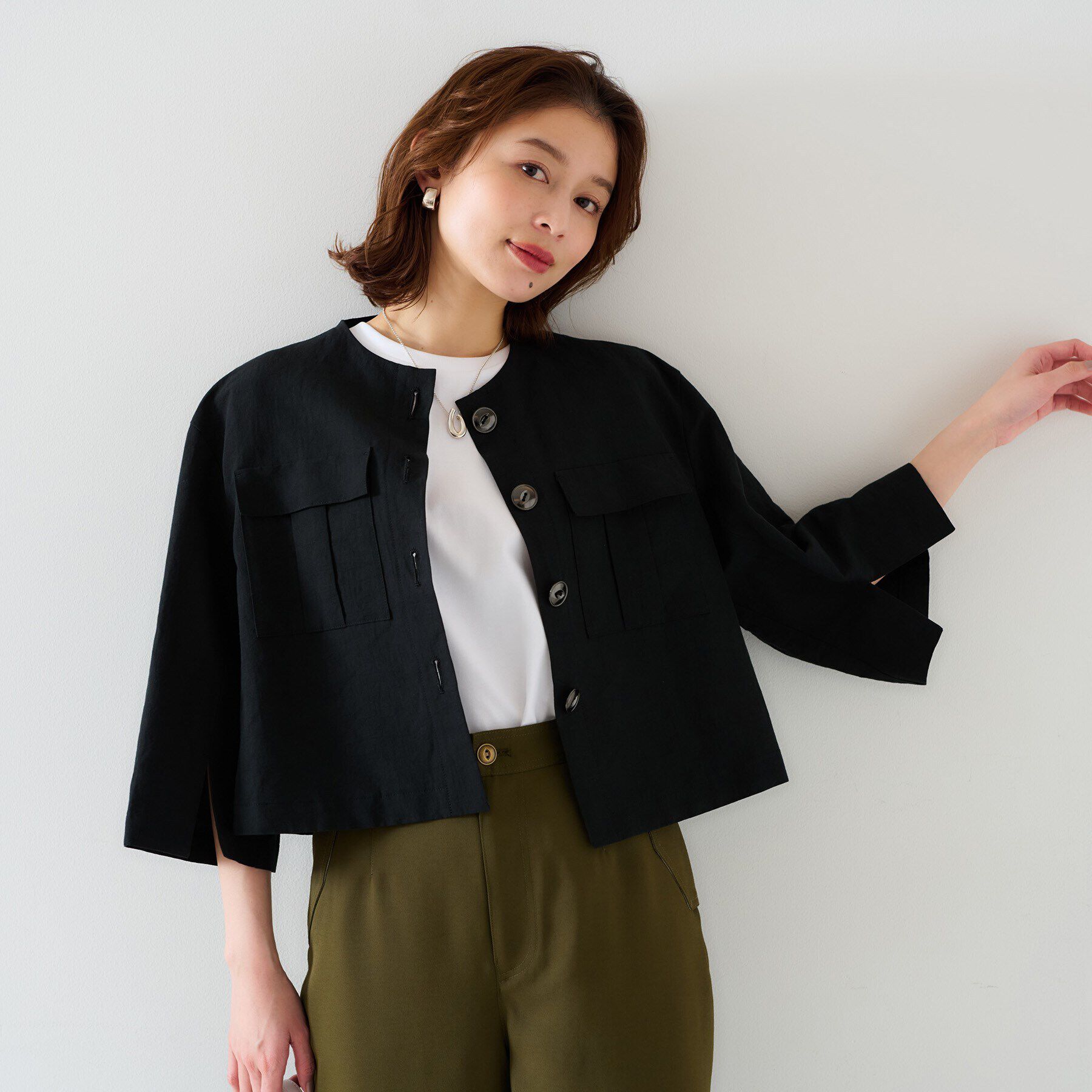 UNTITLED「【トレンド/七分袖】タイプライター ノーカラージャケット」|ノーカラージャケット|