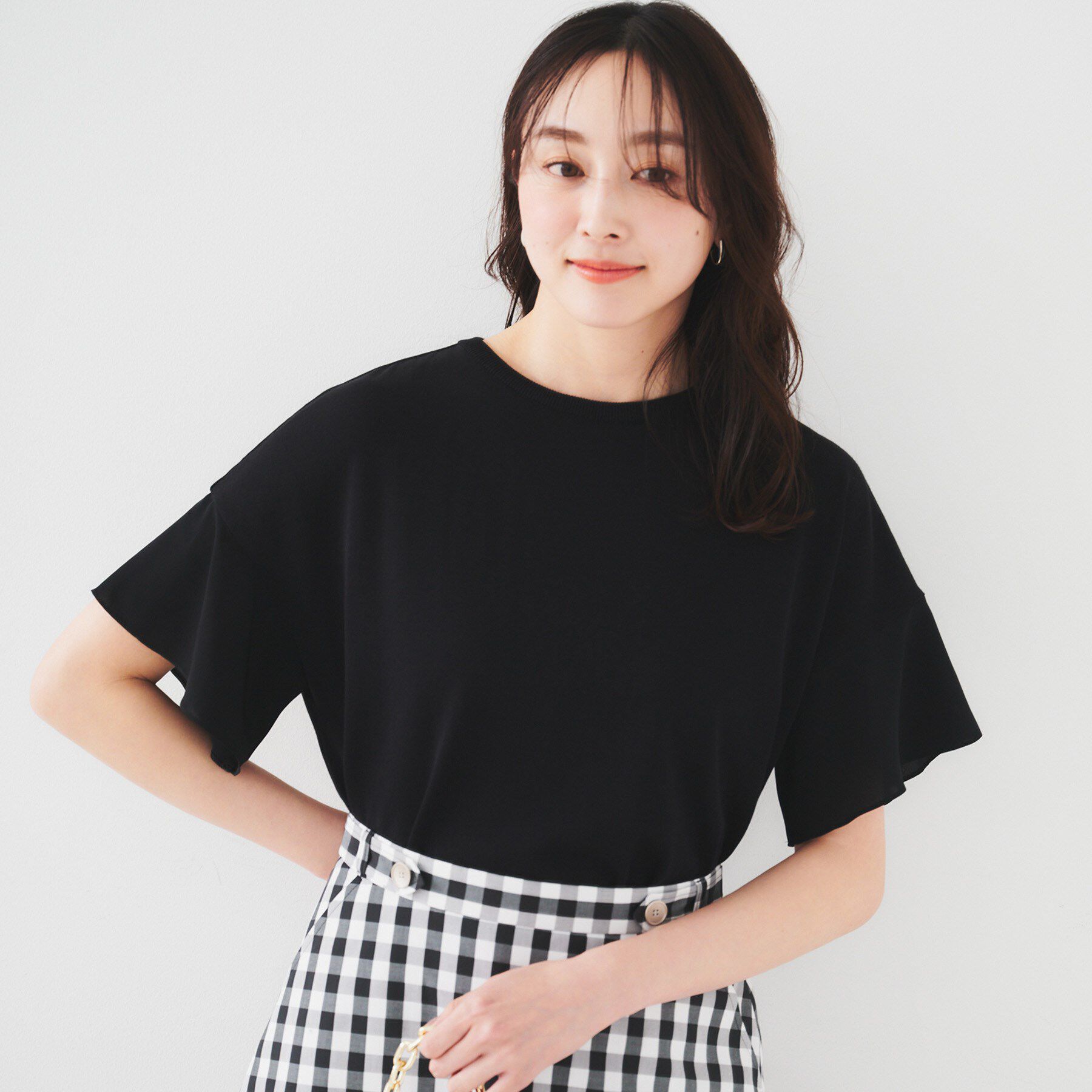 UNTITLED「【洗える/体型カバー】袖異素材プルオーバーニット」|ニット・セーター|