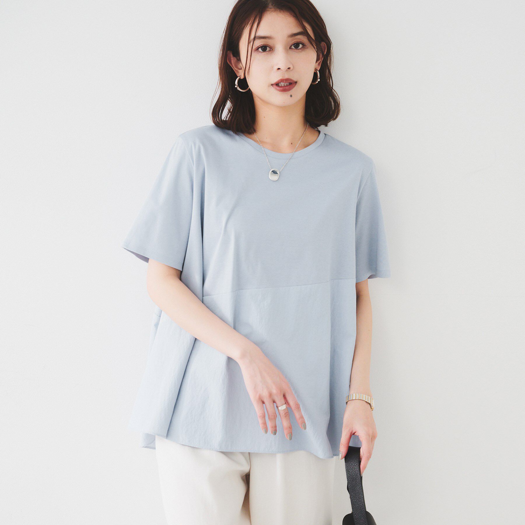 UNTITLED「【UVカット/接触冷感/Tシャツ】異素材ドッキングペプラム」|Tシャツ・カットソー|