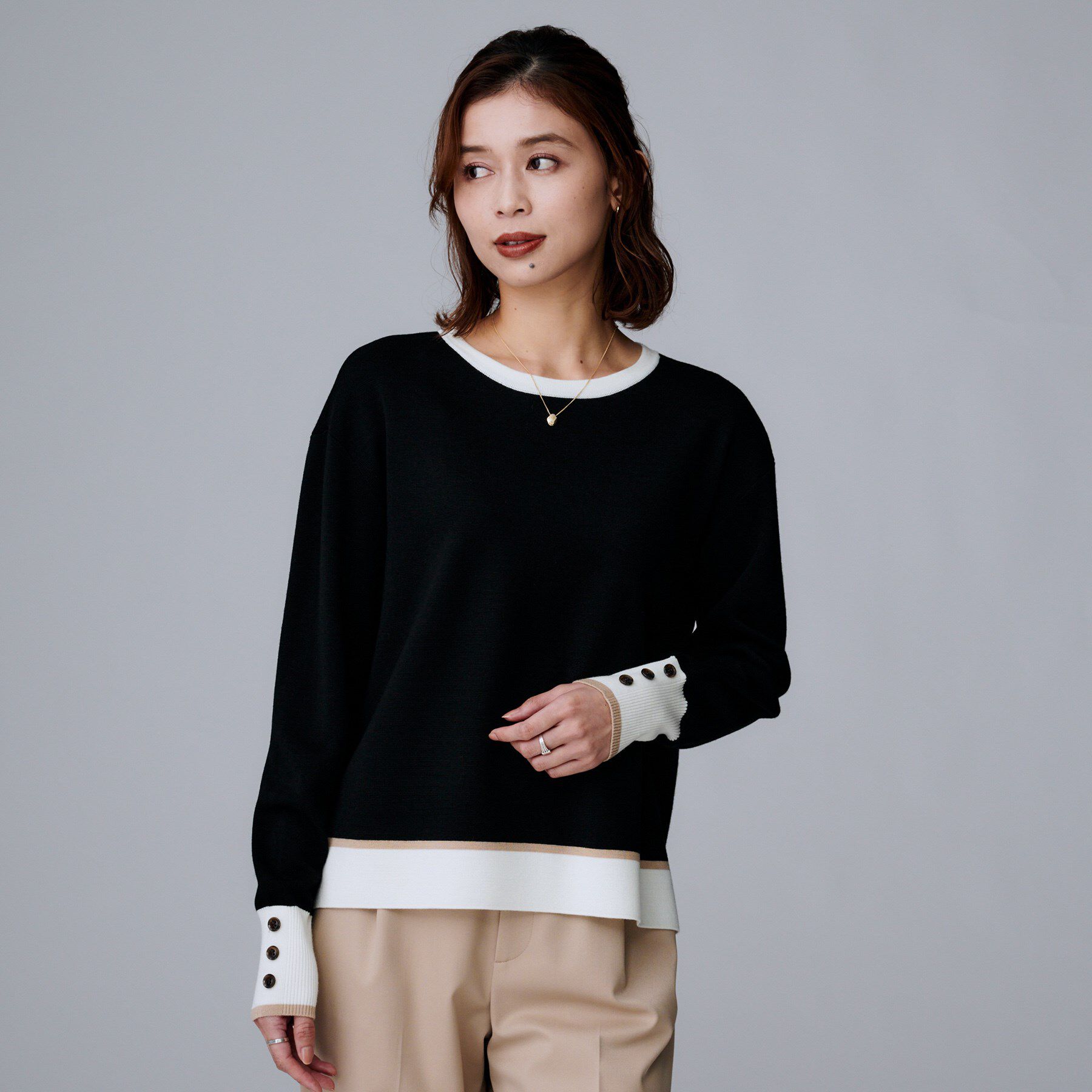 UNTITLED「【アンサンブル可/洗える】ウールミラノリブニット」|ニット・セーター|ブラック(519)