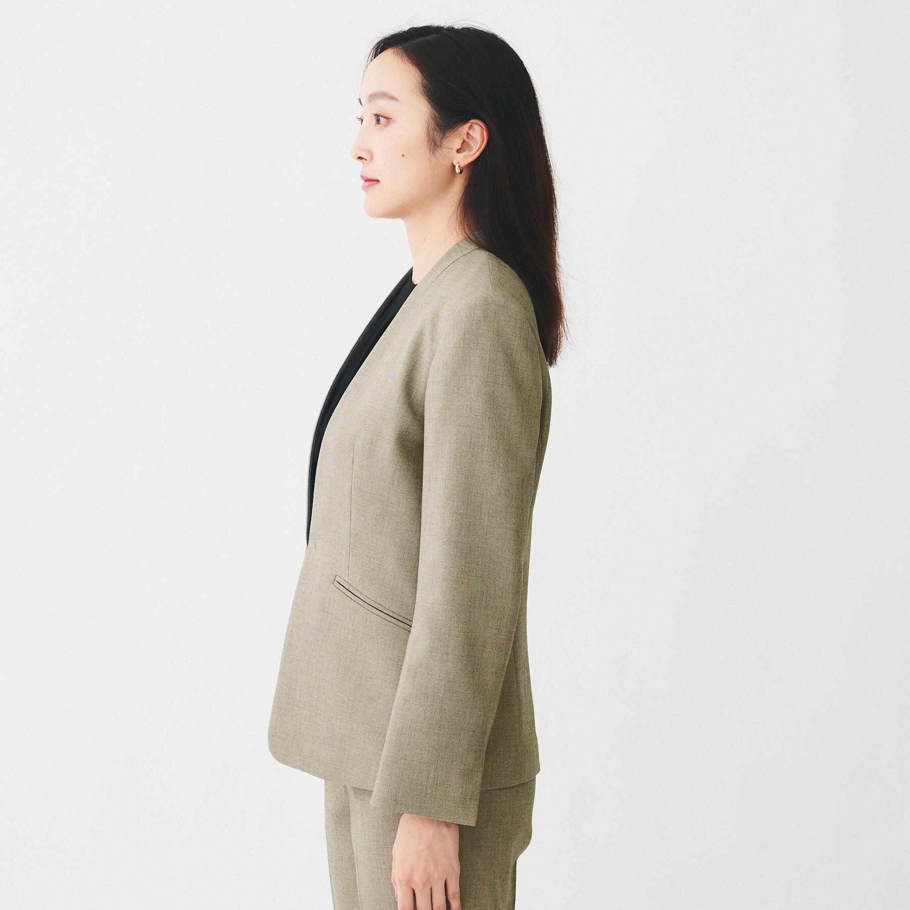 UNTITLED「【洗える/お仕事スーツ】ドライメランジ カラーレスジャケット」|ノーカラージャケット|