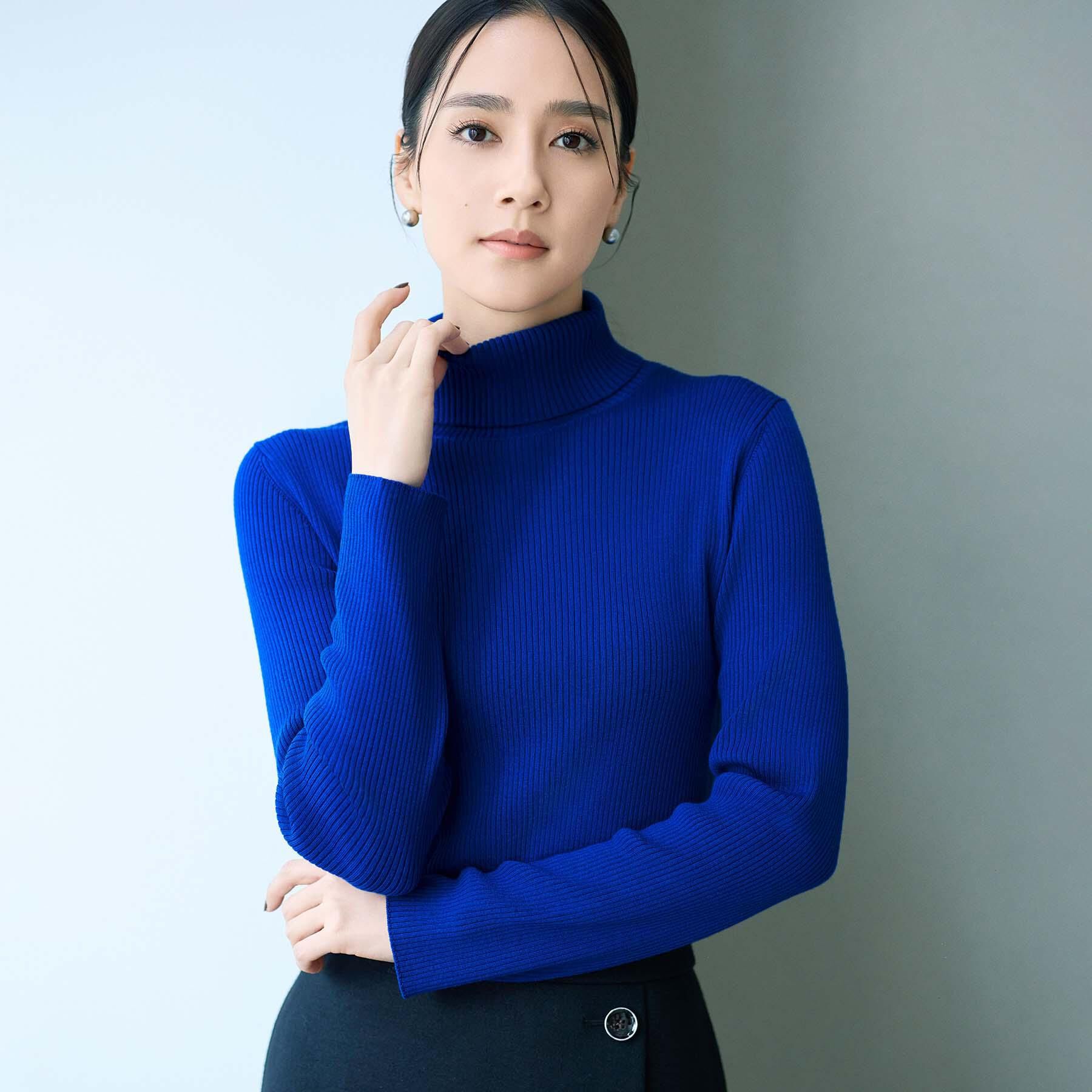 UNTITLED「【洗える/アンサンブル可能/ウール100%】リブタートルネックウールニット」|ニット・セーター|ブルー(093)