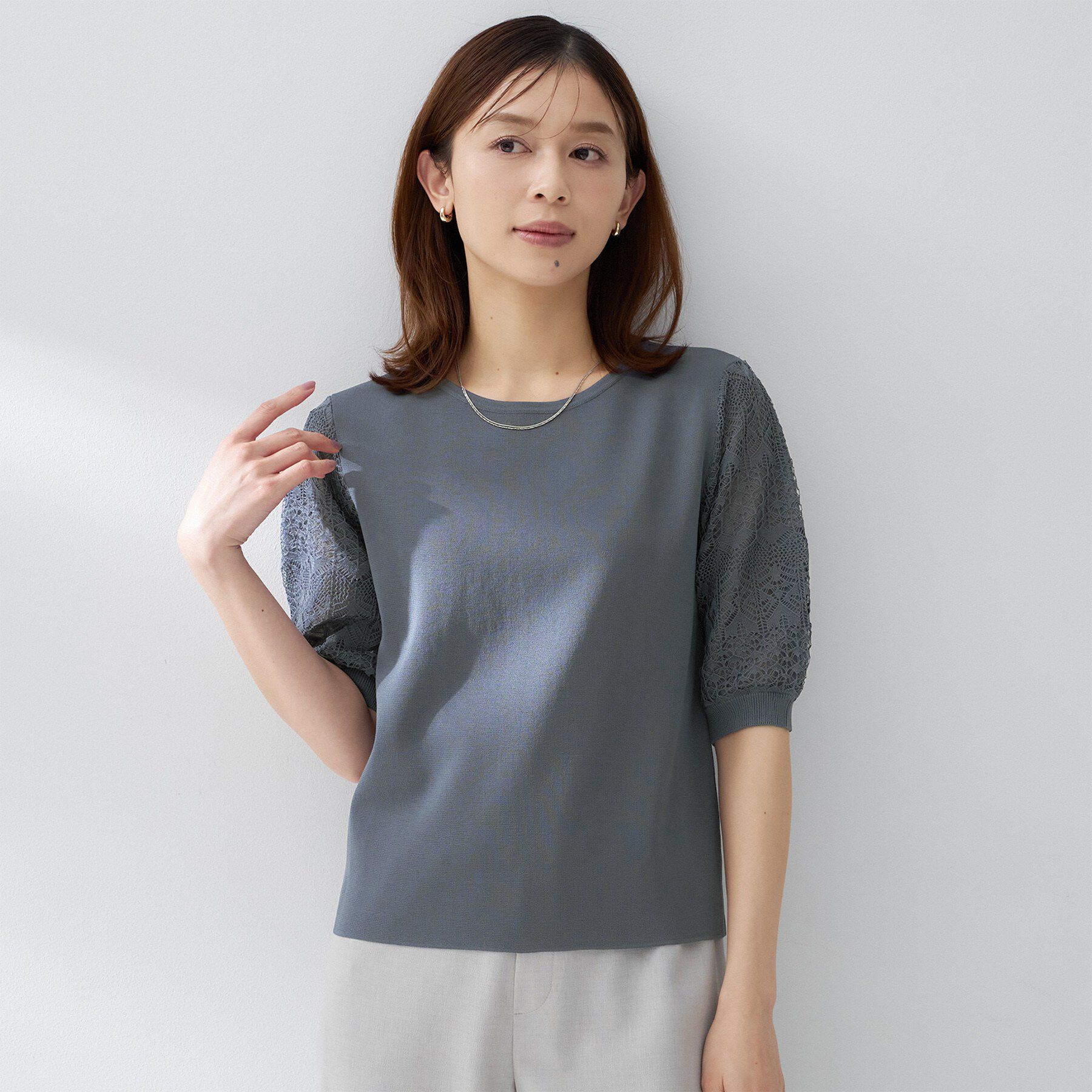 UNTITLED「エレガンススリーブニット」|ニット・セーター|チャコールグレー(0