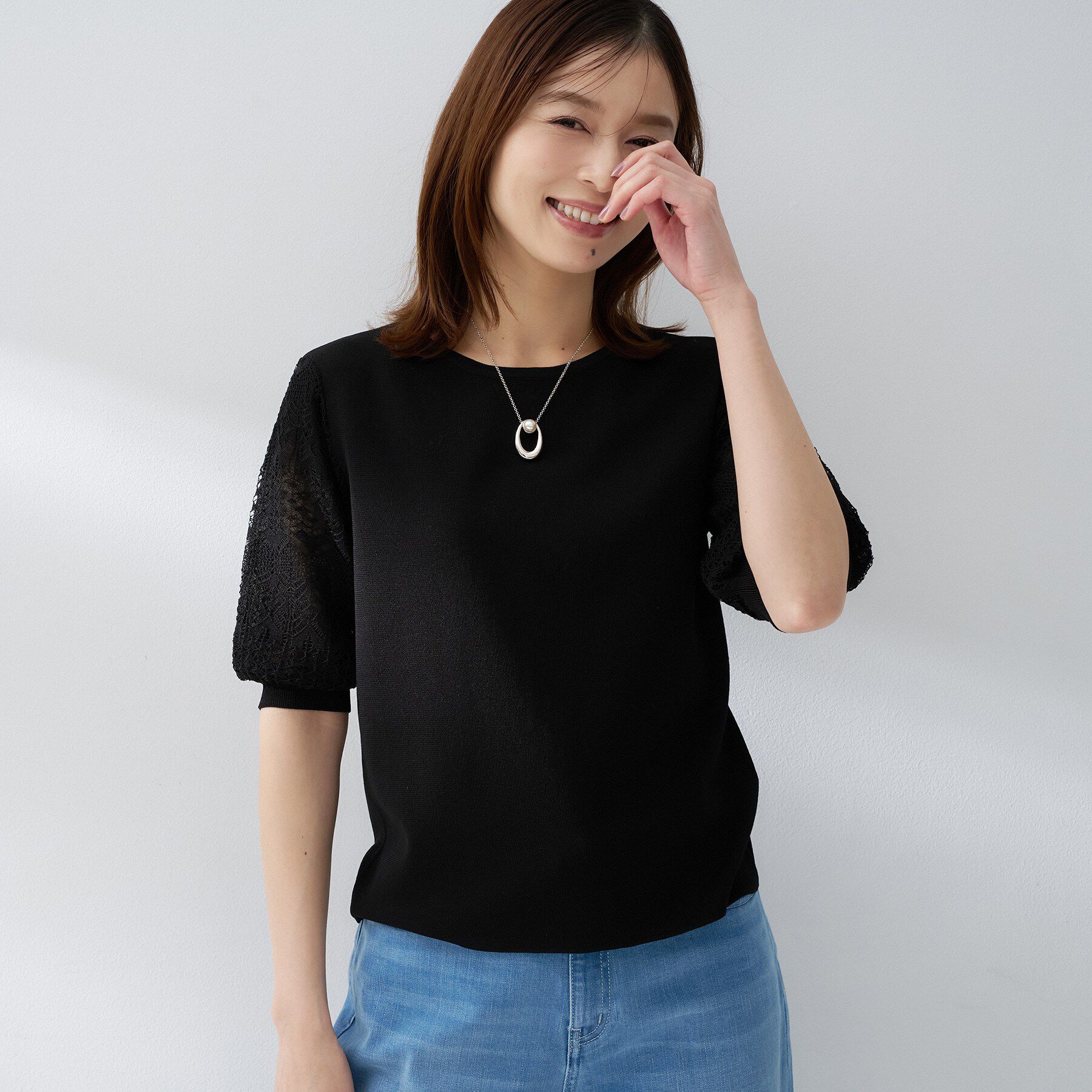 UNTITLED「エレガンススリーブニット」|ニット・セーター|ブラック(019)