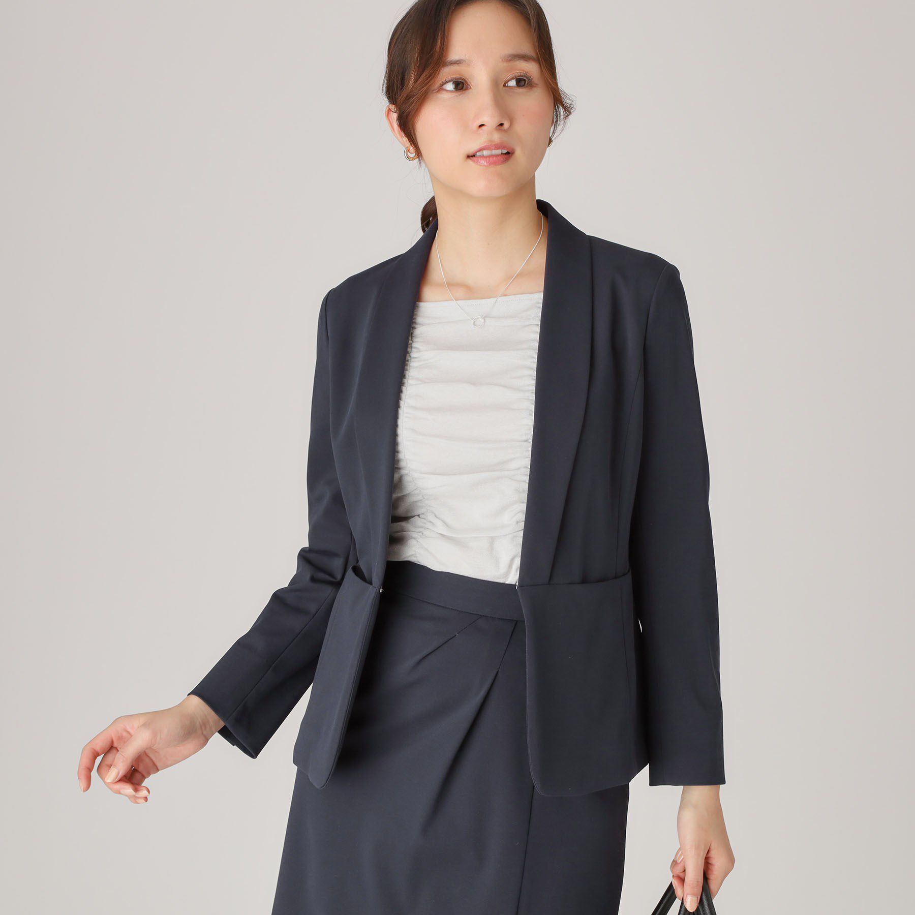 COUP DE CHANCE「【洗える／日本製】ショールカラージャケット」|ノーカラージャケット|ネイビー(094)