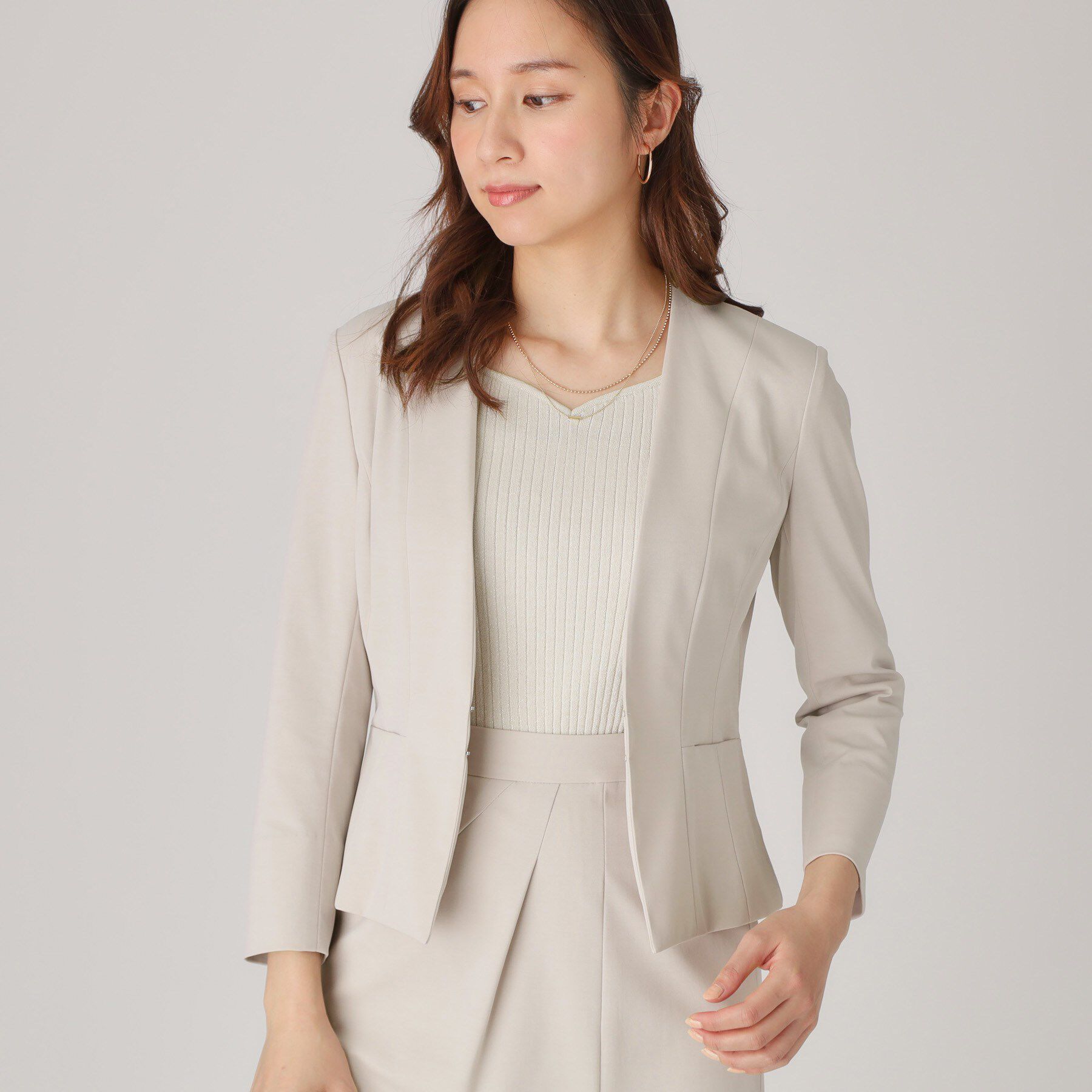 COUP DE CHANCE「【洗える／日本製】細見えカラーレスジャケット」|ノーカラージャケット|