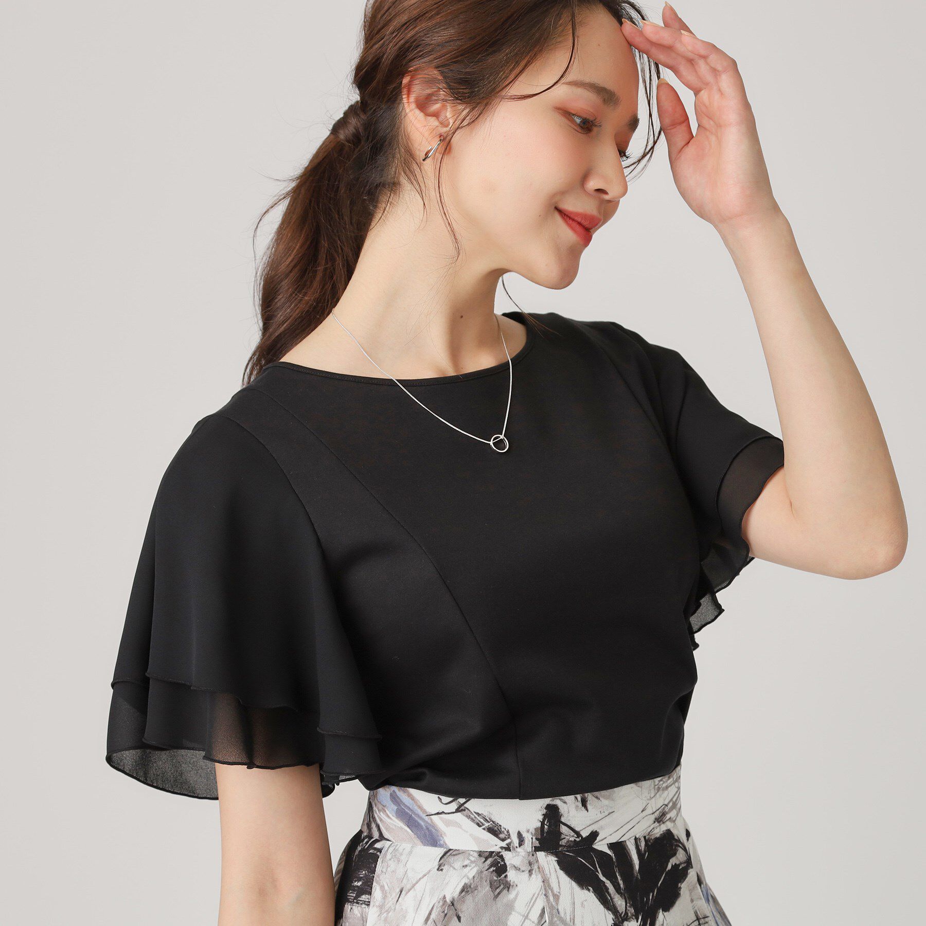 COUP DE CHANCE「【洗える／日本製】異素材組合せのジャージートップス」|Tシャツ・カットソー|ブラック(019)