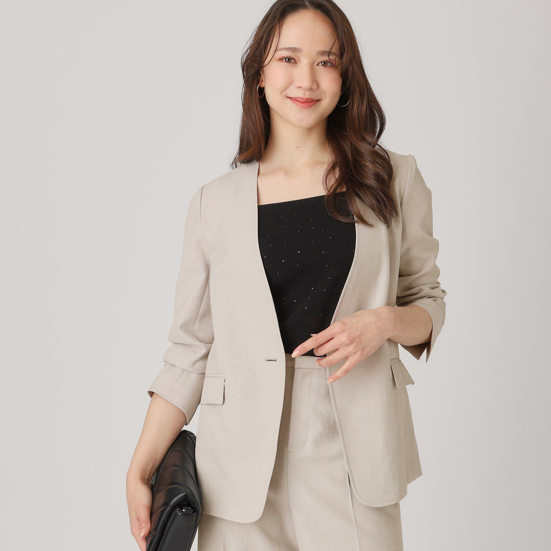 COUP DE CHANCE「【洗える／日本製】ノーカラージャケット」|ノーカラージャケット|グレージュ(050)