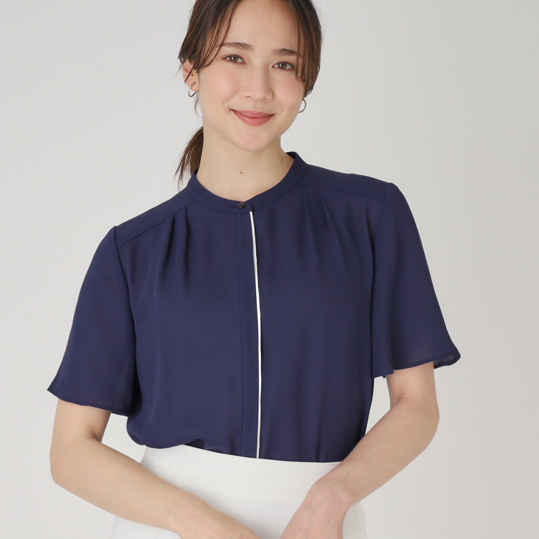 COUP DE CHANCE「【洗える】配色デザインのブラウス」|シャツ・ブラウス|ネイビー(094)