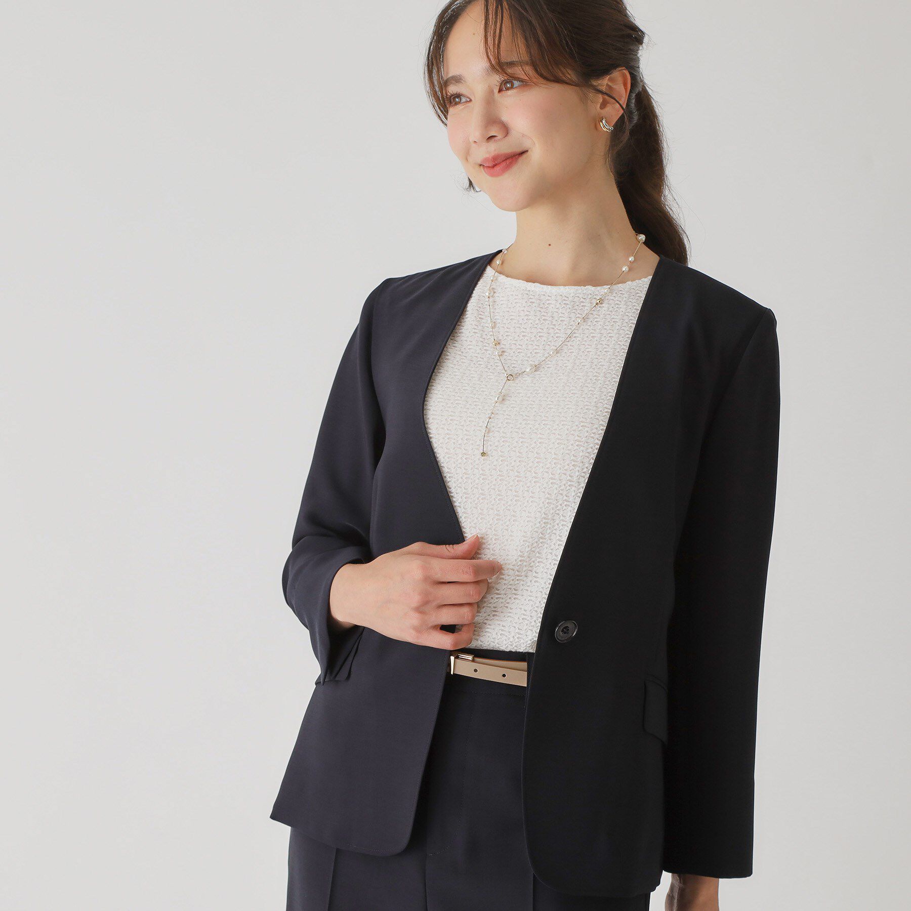 COUP DE CHANCE「【手洗い可／通勤】ノーカラージャケット」|ノーカラージャケット|ネイビー(094)