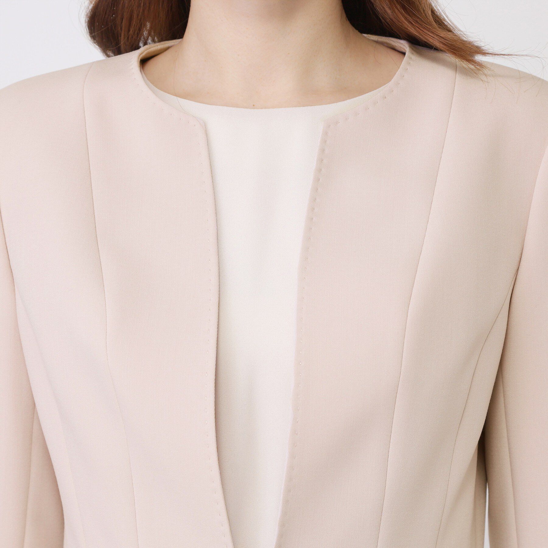 COUP DE CHANCE「【手洗い可／日本製／スーツ可】ペプラムデザイン　カラーレスジャケット」|ノーカラージャケット|