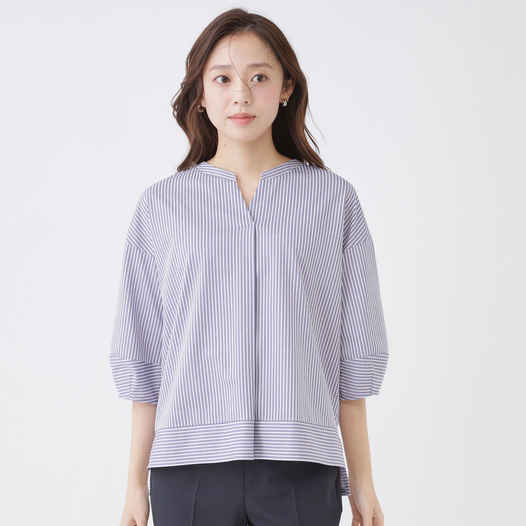 COUP DE CHANCE「【手洗い可／日本製】ストライプ柄ジャージートップス」|Tシャツ・カットソー|