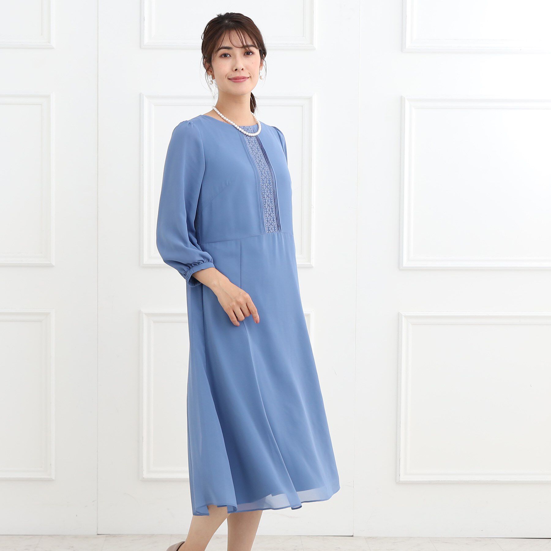 Reflect「【フォーマル/洗える】フロントレースジョーゼットワンピース」|ワンピース|