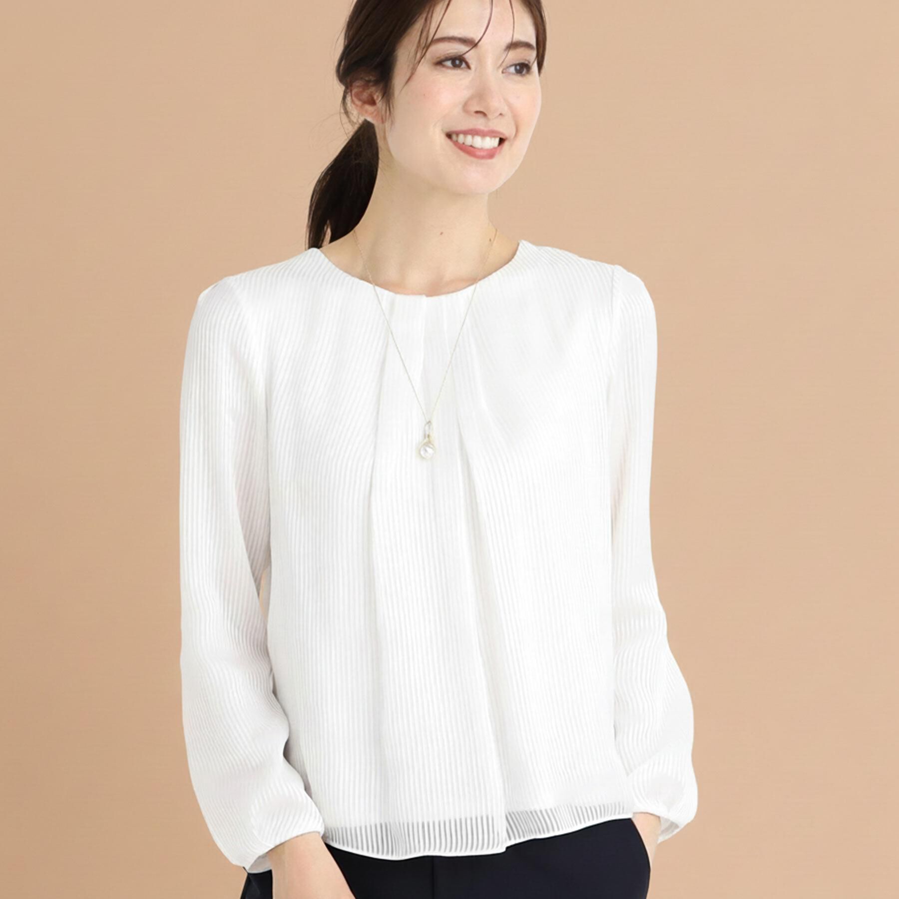 Reflect「【手洗い可】シアーシャドーストライプブラウス」|シャツ・ブラウス|アイボリー(004)