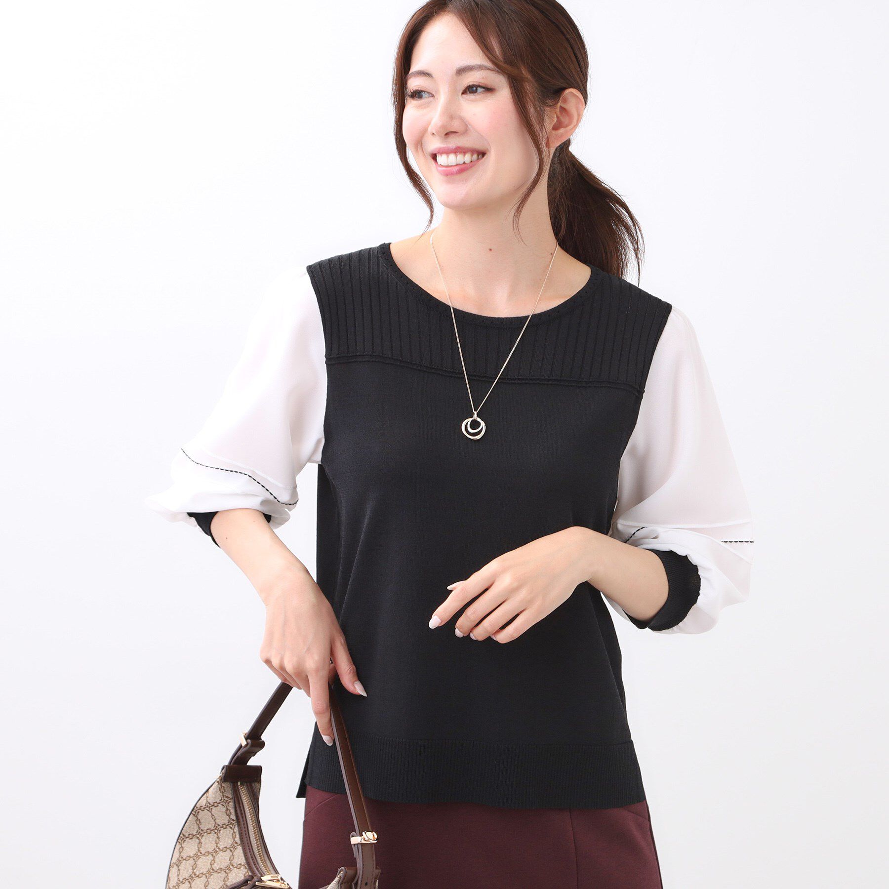 Reflect「【WEB先行カラーあり／手洗い可】ジョーゼットスリーブ&times;ニット」|Tシャツ・カットソー|