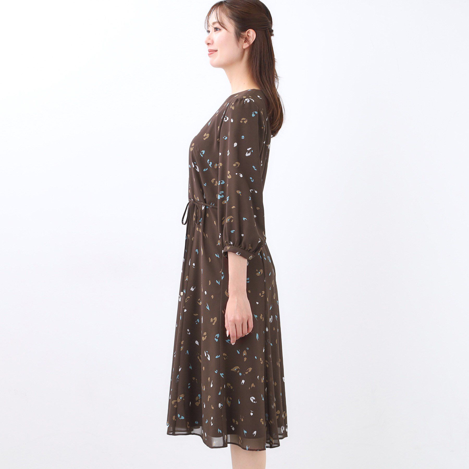 Reflect「【ウエストリボン付き】フレアプリントワンピース」|ワンピース|