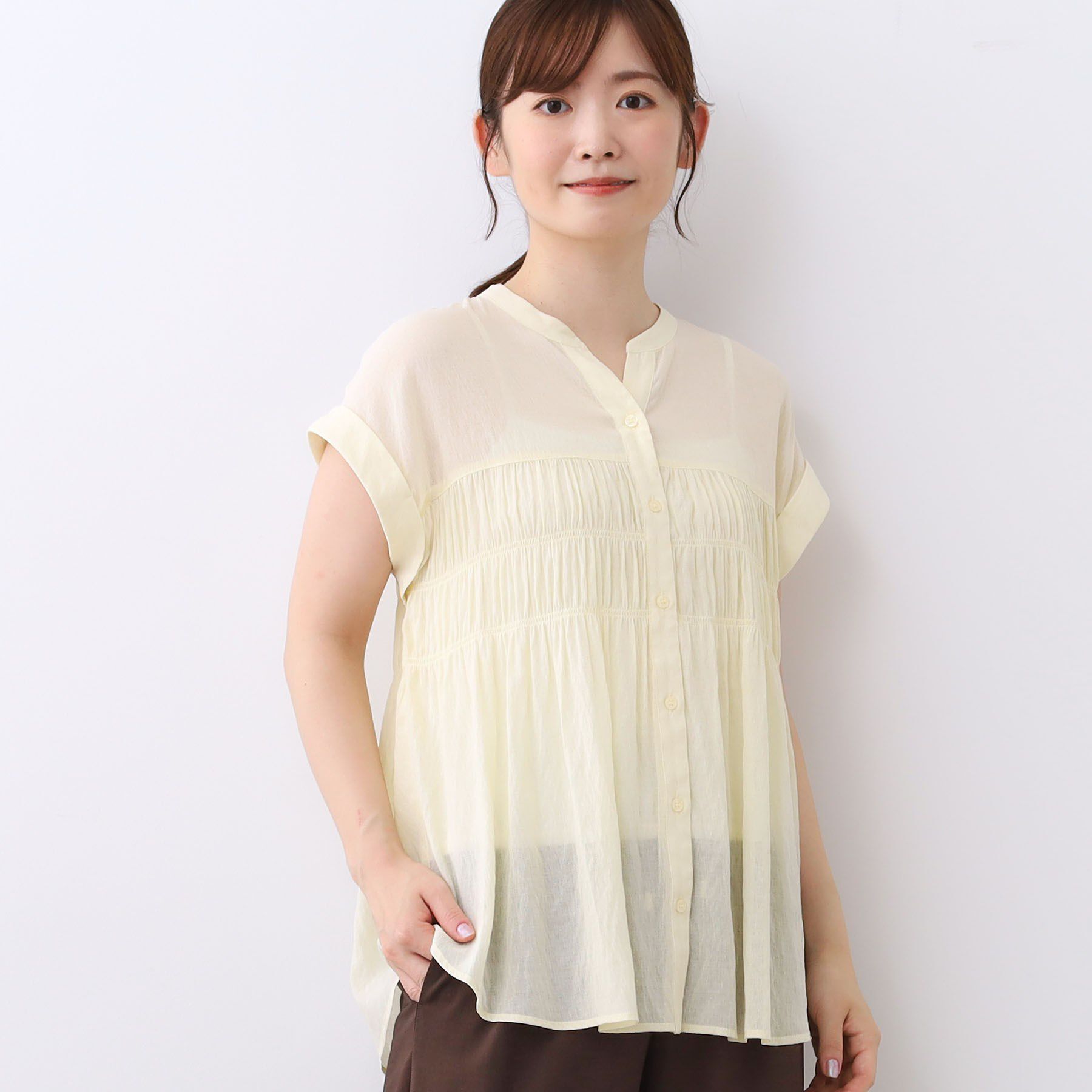 Reflect「【二の腕さりげなくカバー】シャーリングブラウス」|シャツ・ブラウス|ライトイエロー(03