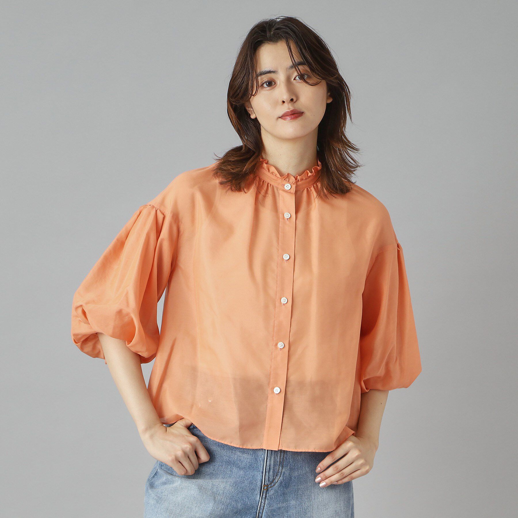 DRESSTERIOR「【洗える】スタンドフリルボリュームスリーブブラウス」|シャツ・ブラウス|