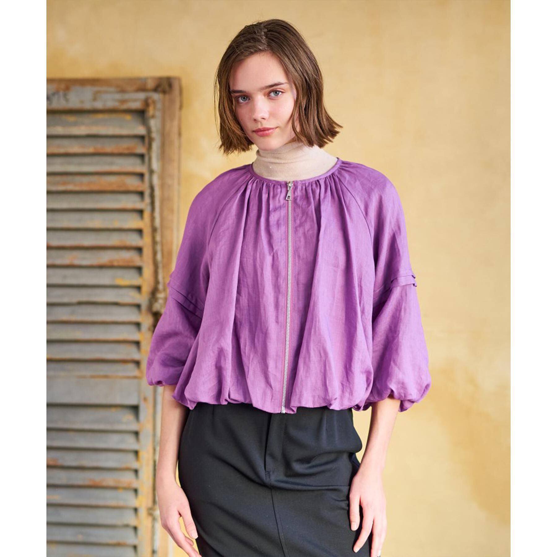 DRESSTERIOR「【洗える/リネン100％】ウォッシャブルペーパーリネンブルゾン」|ブルゾン・スタジャン|パープル(081)