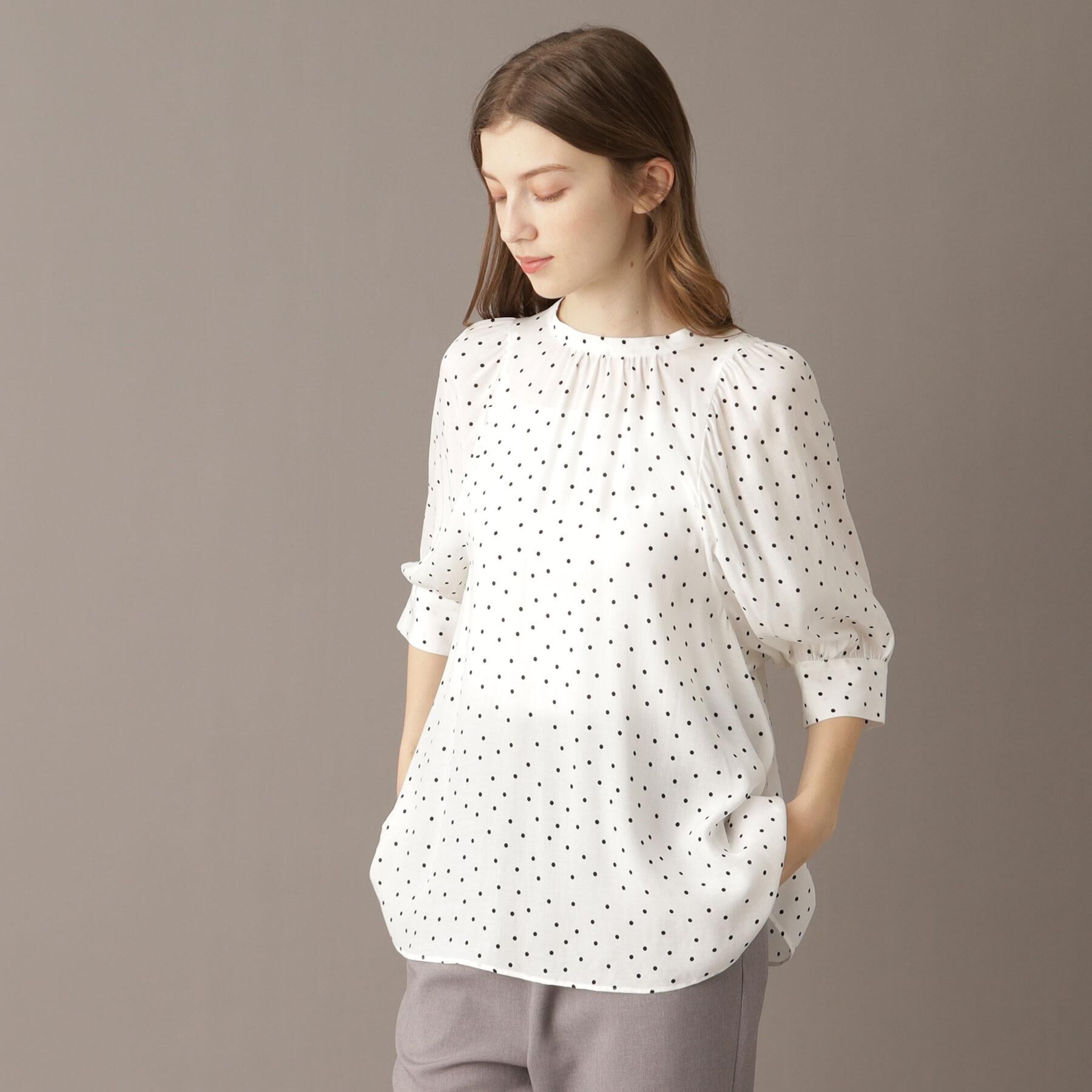 DRESSTERIOR「【洗える/日本製】ドットPTボリュームスリーブブラウス」|シャツ・ブラウス|