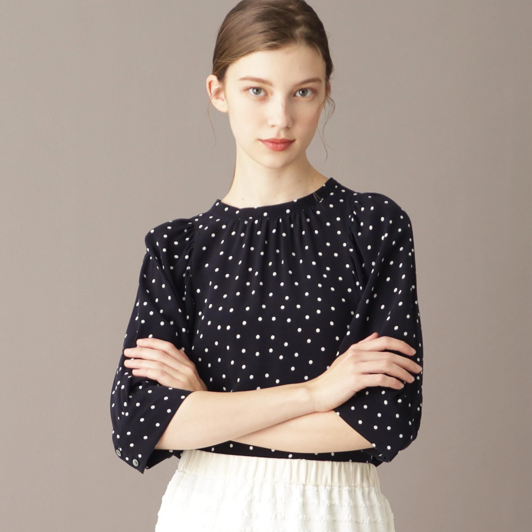 DRESSTERIOR「【洗える/日本製】ドットPTボリュームスリーブブラウス」|シャツ・ブラウス|