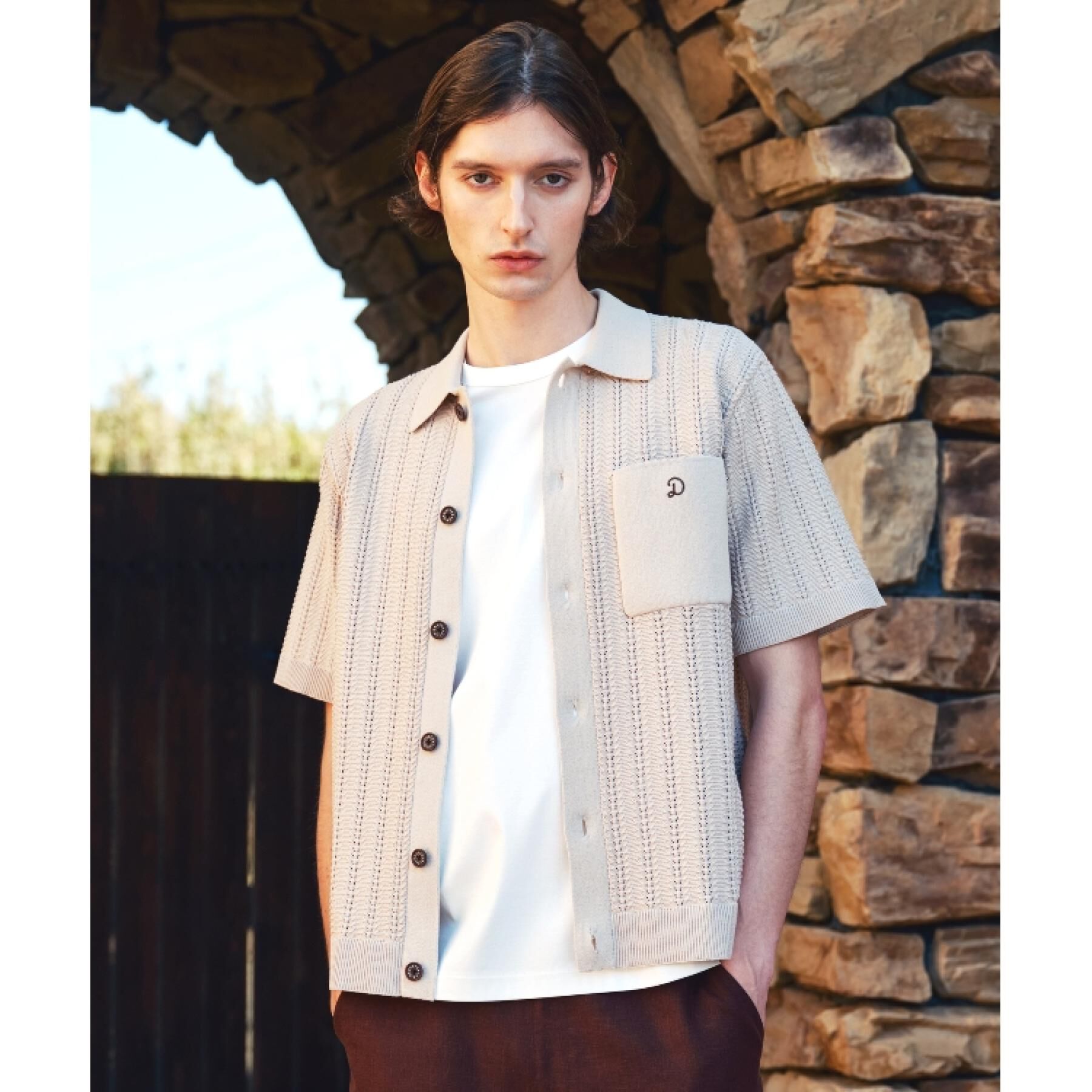 DRESSTERIOR「オーガニックコットン キューバニットシャツ」|ニット・セーター|ベージュ(052)